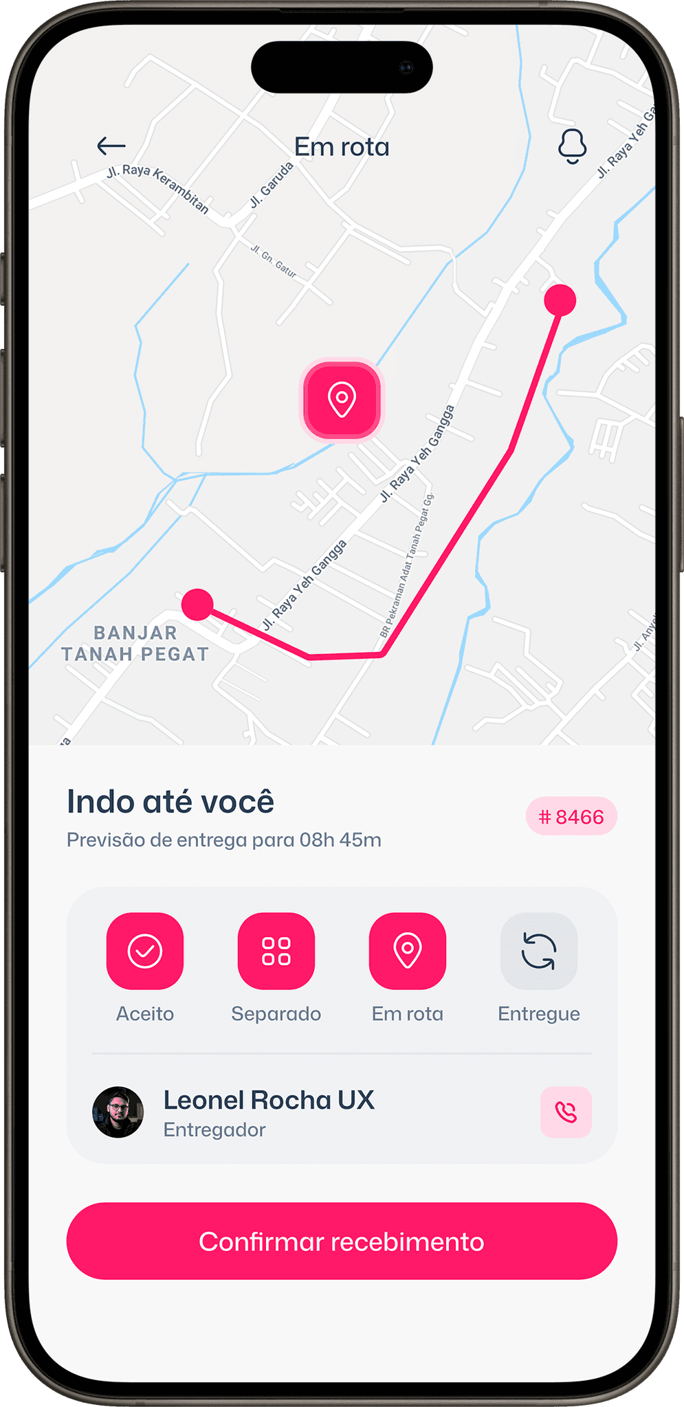 Ecrã de entrega no mapa